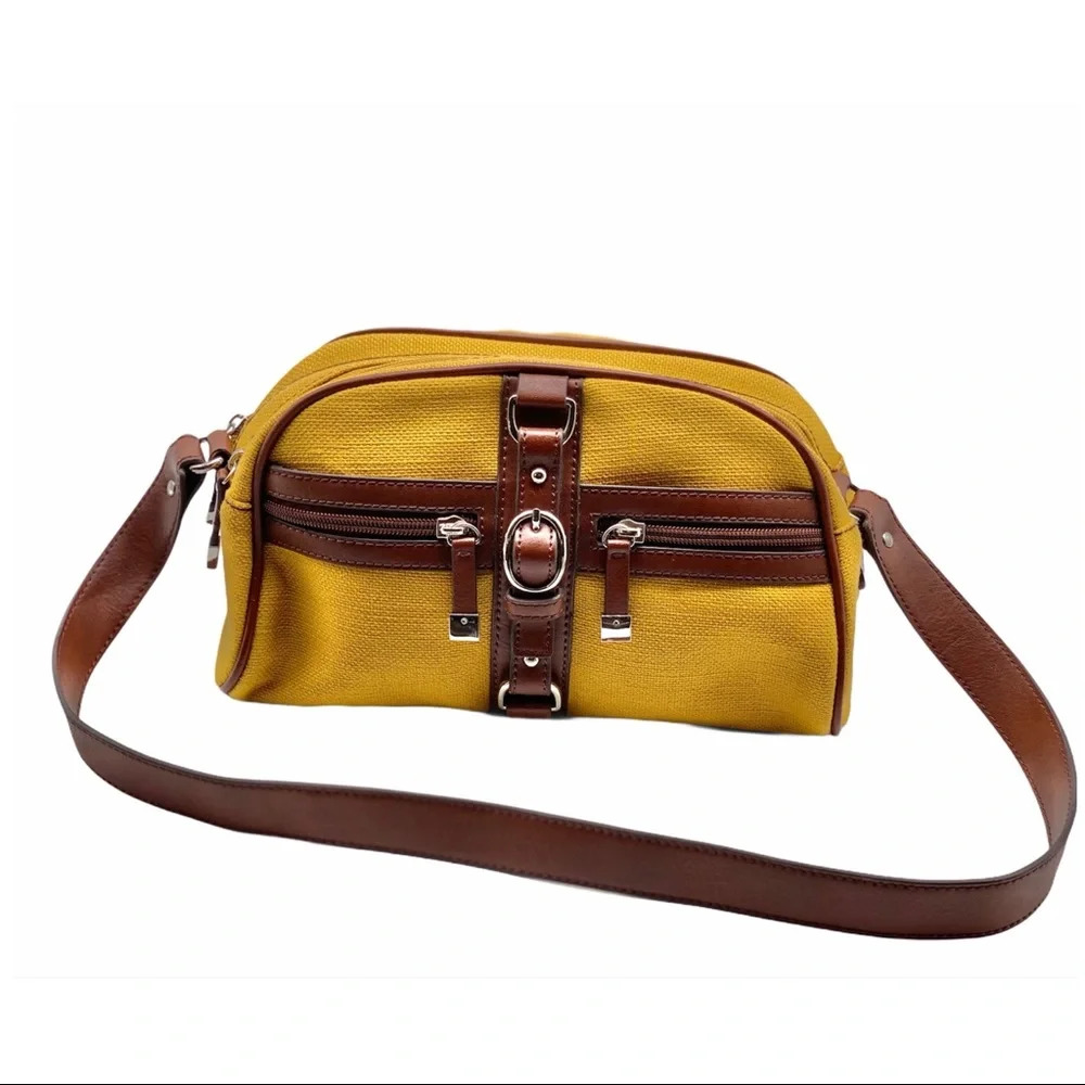 ETIENNE AIGNER Mustard Yellow Canvas Crossbody Bag